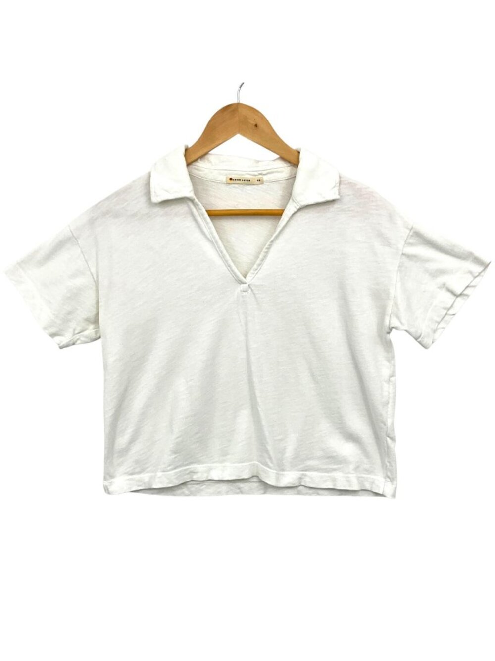 Marine Layer Slub Polo T Shirt Womens XS White Cropped Short Sleeve V Neck Top